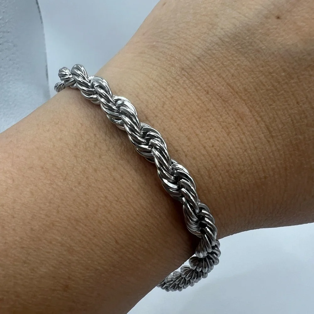 Men's Silver Rope Chain Bracelet, stainless steel